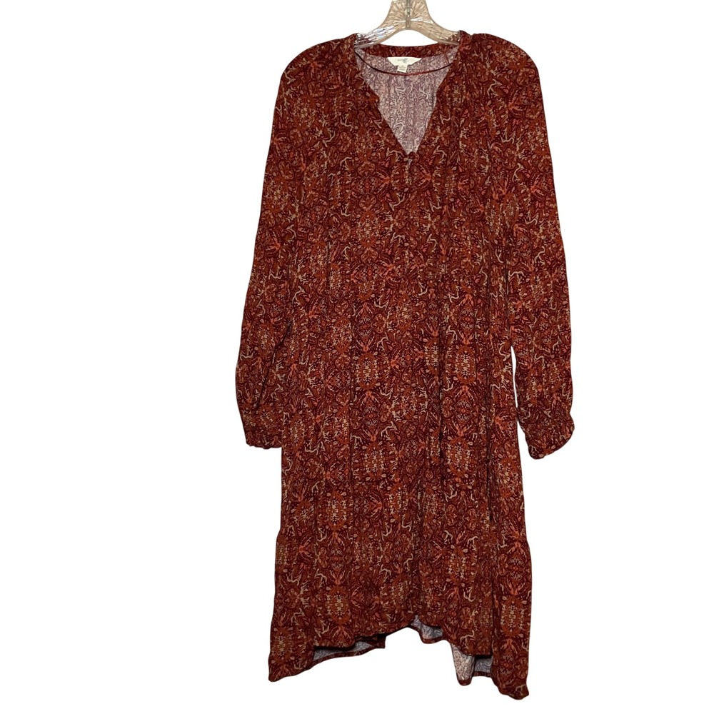 Terra & Sky Boho Paisley Tunic Dress Women's 2X Orange Long Sleeve